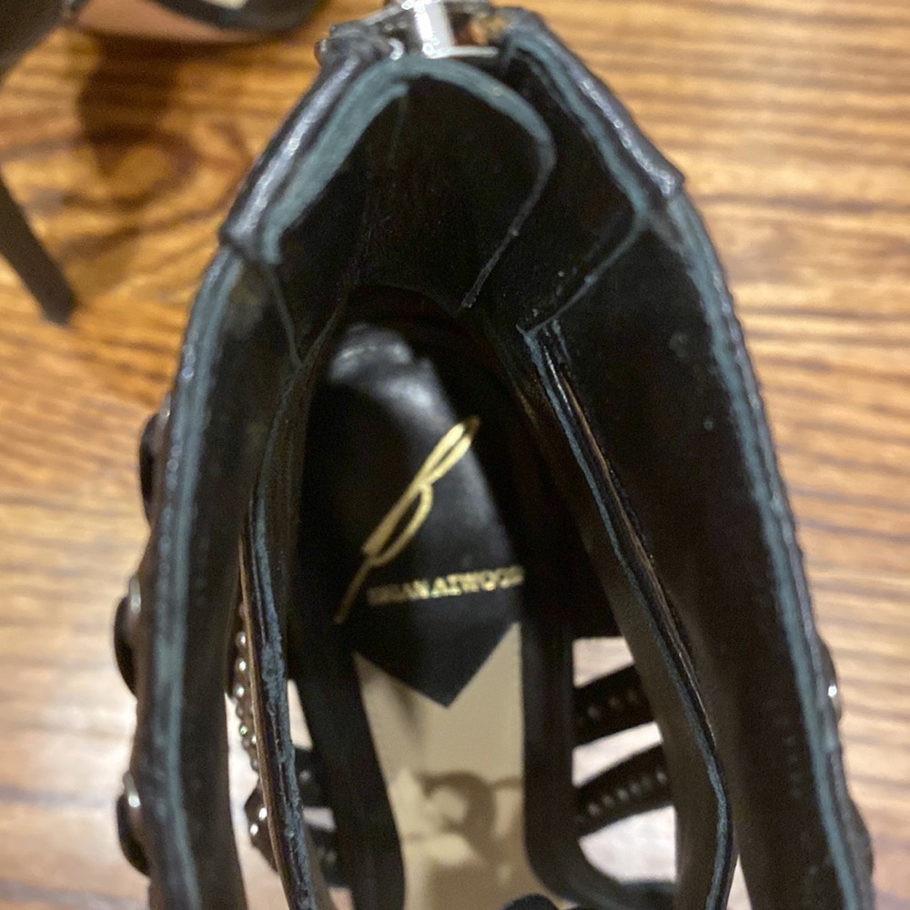 NWOT B Brian Atwood Black Leather Lusia Studded Lace Up Heels - Picture 8 of 12